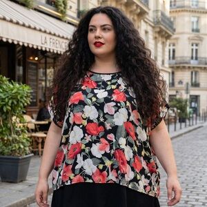Reitmans 3X Floral High-Low Mixed Media Blouse Plus Size 3X